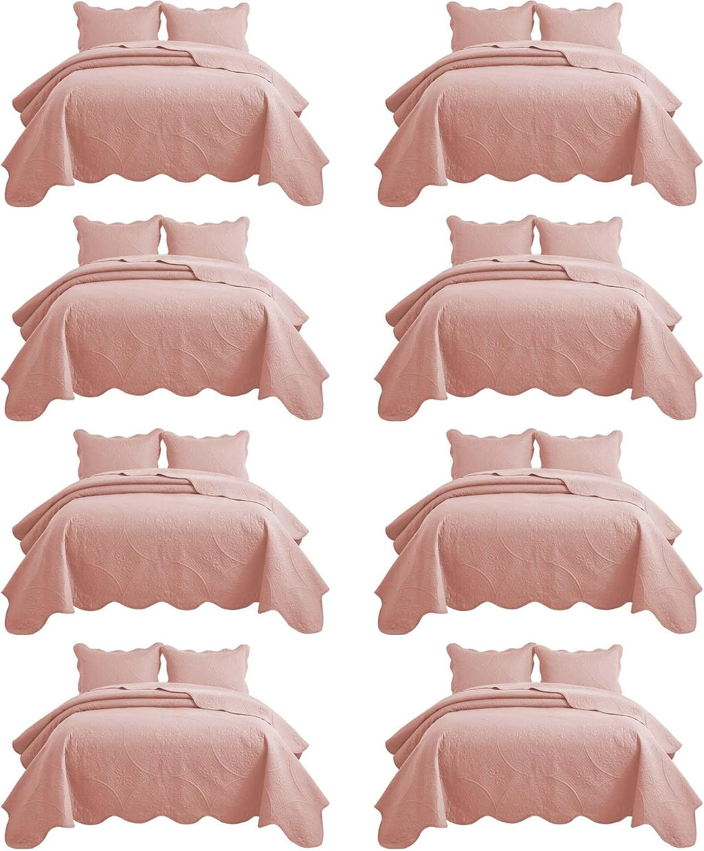 IR Imperial Rooms 8 Pack California King Quilt Bedding Set (118'x106') - Bulk Wholesale for Hotels, Guest Bedroom & Airbnbs - Microfiber Reversible Floral Embossed Quilts Bedspreads (Peach)