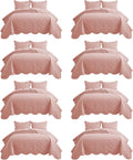 IR Imperial Rooms 8 Pack California King Quilt Bedding Set (118'x106') - Bulk Wholesale for Hotels, Guest Bedroom & Airbnbs - Microfiber Reversible Floral Embossed Quilts Bedspreads (Peach)