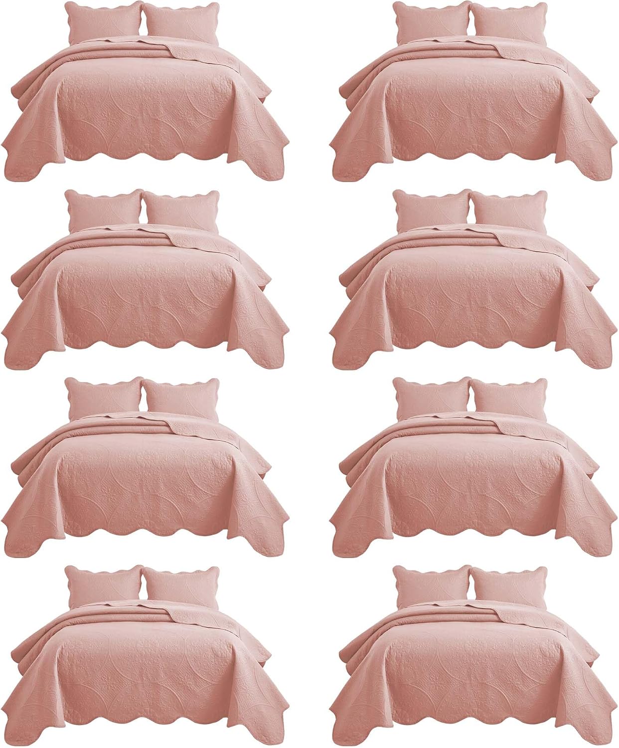 IR Imperial Rooms 8 Pack California King Quilt Bedding Set (118'x106') - Bulk Wholesale for Hotels, Guest Bedroom & Airbnbs - Microfiber Reversible Floral Embossed Quilts Bedspreads (Peach)