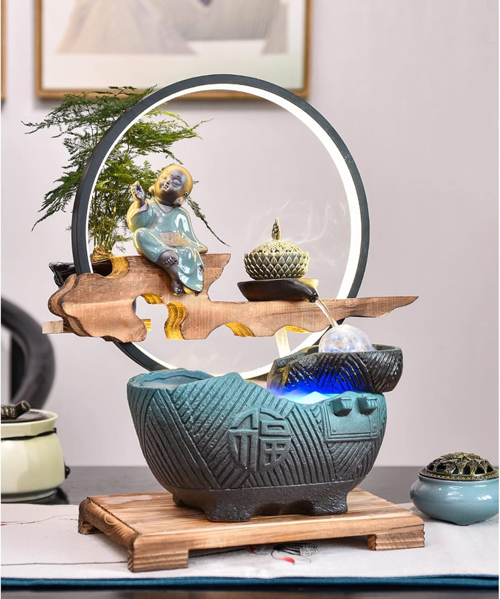 Water Fountain Indoor Indoor Fountain Tabletop Fountain with LED Lights and Rolling Ball Feng Shui Zen Waterfall Fountains Relaxation Water Feature Meditation Desktop Fountain for Home Office Decor Ta