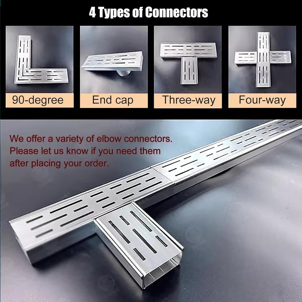78.7in/ 6.5ft Long Trench Drain System for Yard Low Profile/ Patio/ Driveway, Heavy Duty 2-in Slim Channel Drain and Grate Kit, 4' 2 4/5 Wide Stainless Steel Outdoor Linear Drain Channel(W x H - 2x2')