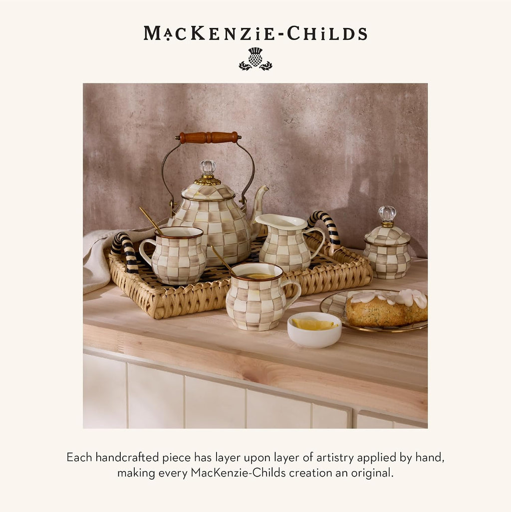 MACKENZIE-CHILDS Wall Clock, Decorative Enamel Clock for Kitchen and Living Room, Brown-and-White Mocha Check