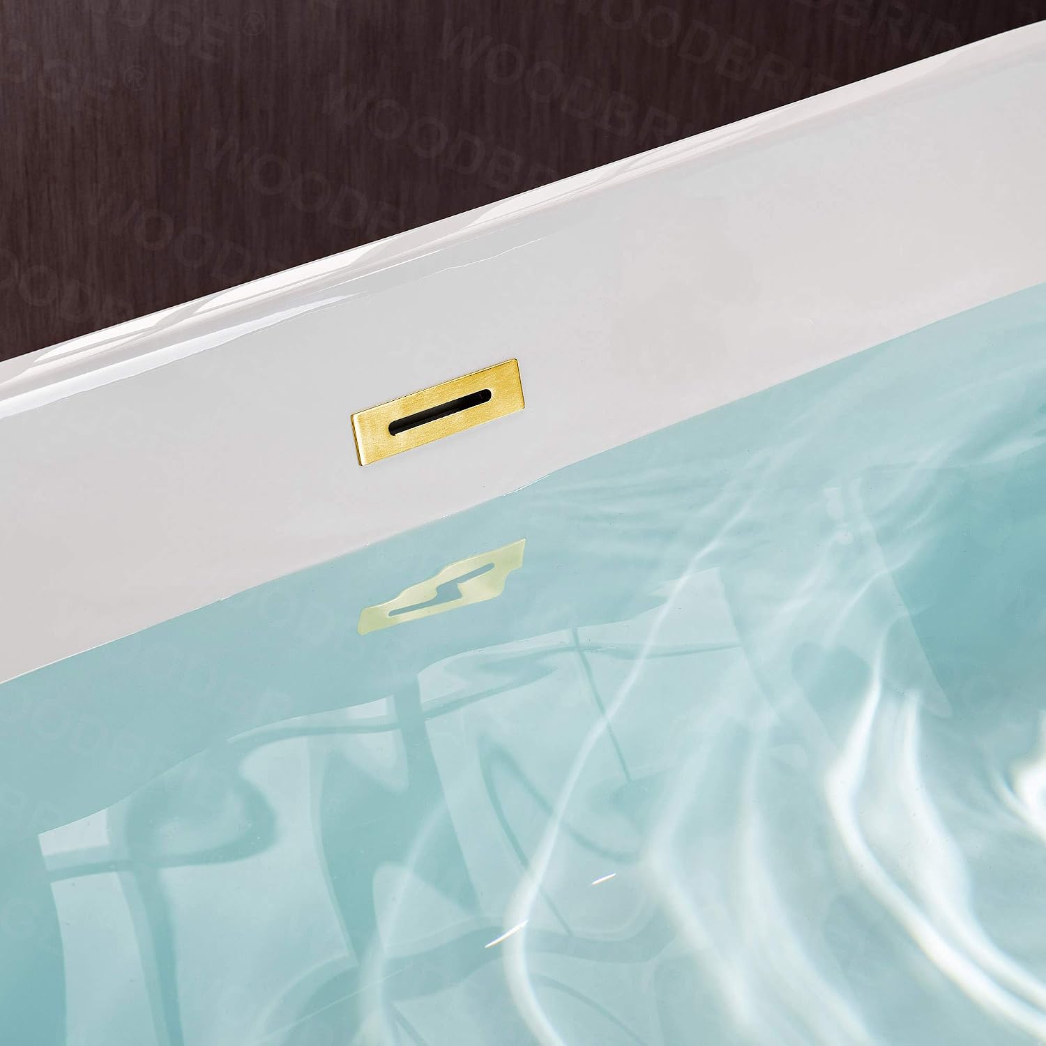 WOODBRIDGE 54' Acrylic Freestanding Bathtub Contemporary Soaking White Tub with Brushed Gold Overflow and Drain，BTA1702-BG