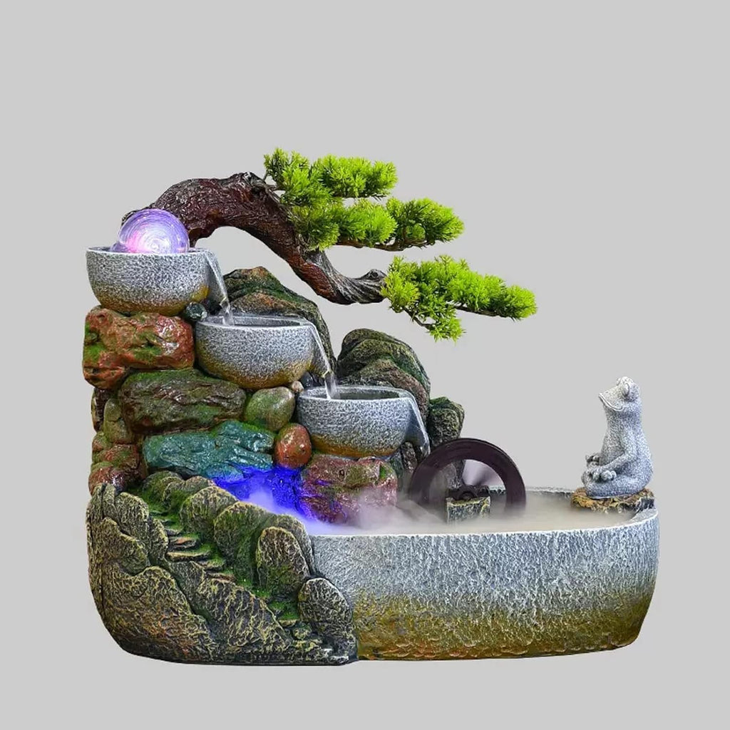 HIHELO Desktop Fountain Indoor Tabletop Fountain Waterfall Zen Meditation Indoor Waterfall Function with Automatic Pump Artificial Tree and Lighting Waterfall Water Fountain Outdoor (Size : Large)
