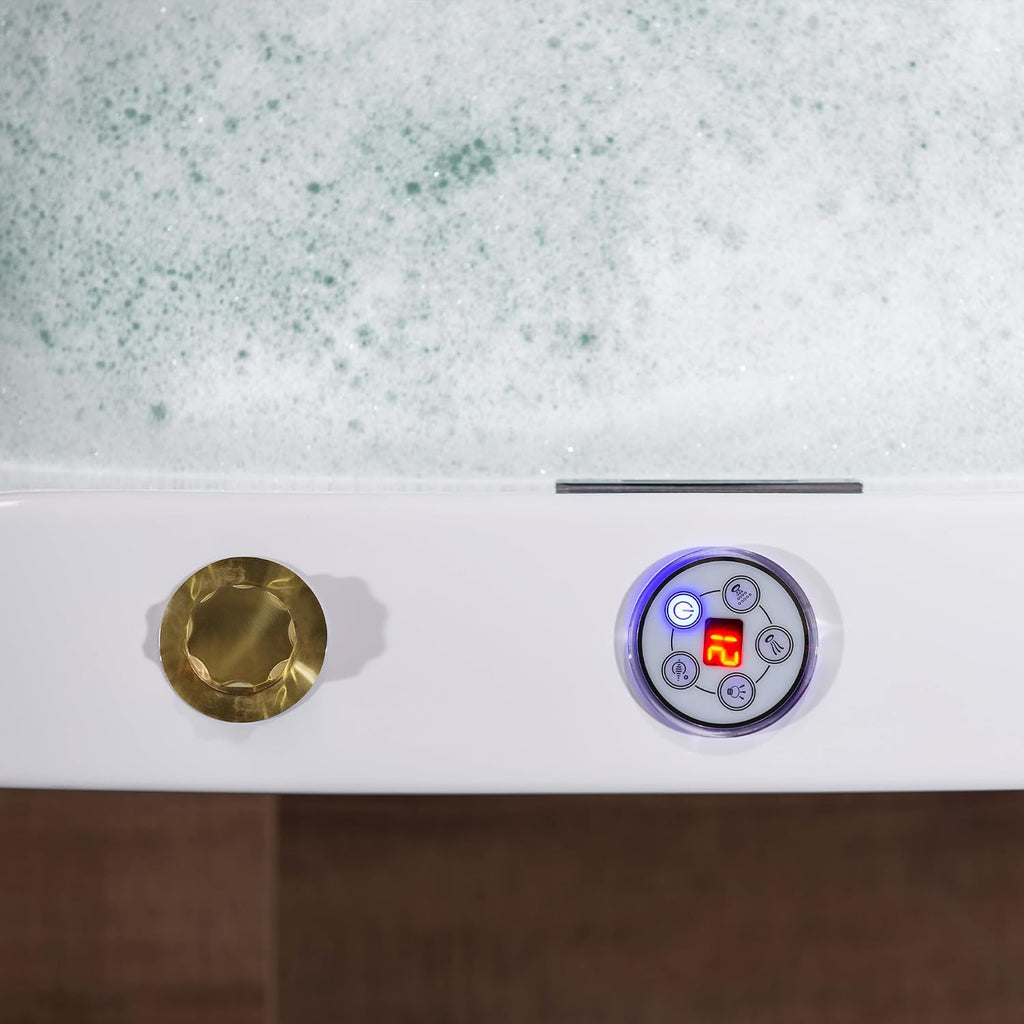 WOODBRIDGE 72' x 35-3/8' Whirlpool and Air Bath Heated Soaking Combination Tub with Adjustable Speed Air Blower and Display Control Panel, Brushed Gold Finish Trim and Drain Kit, BG400