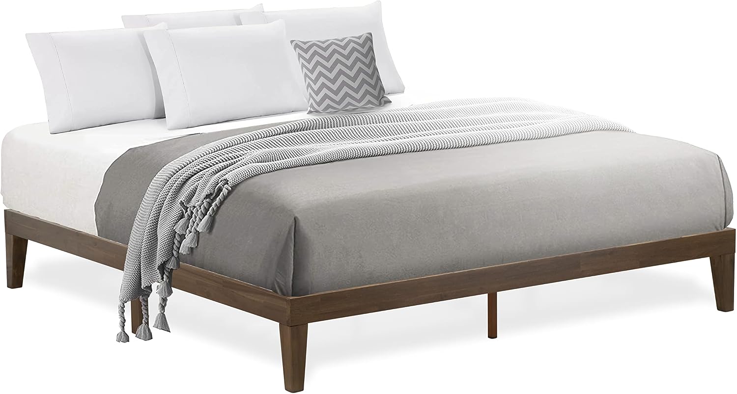 East West Furniture DNP-22-K King Size Platform Bed with 4 Solid Wood Legs and 2 Extra Center Legs - Walnut Finish