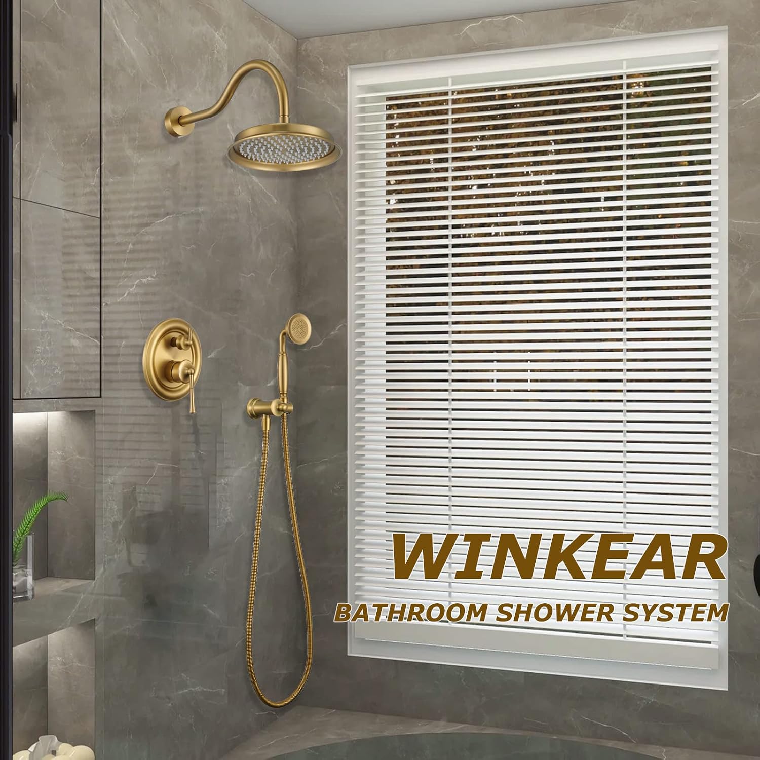 Roman Bathroom Faucet Set, Centerset Sink Faucet 2 Hole with Pop Up Drain, Free Standing Tub Faucet Filler with High Pressure Handheld Shower, Brushed Gold