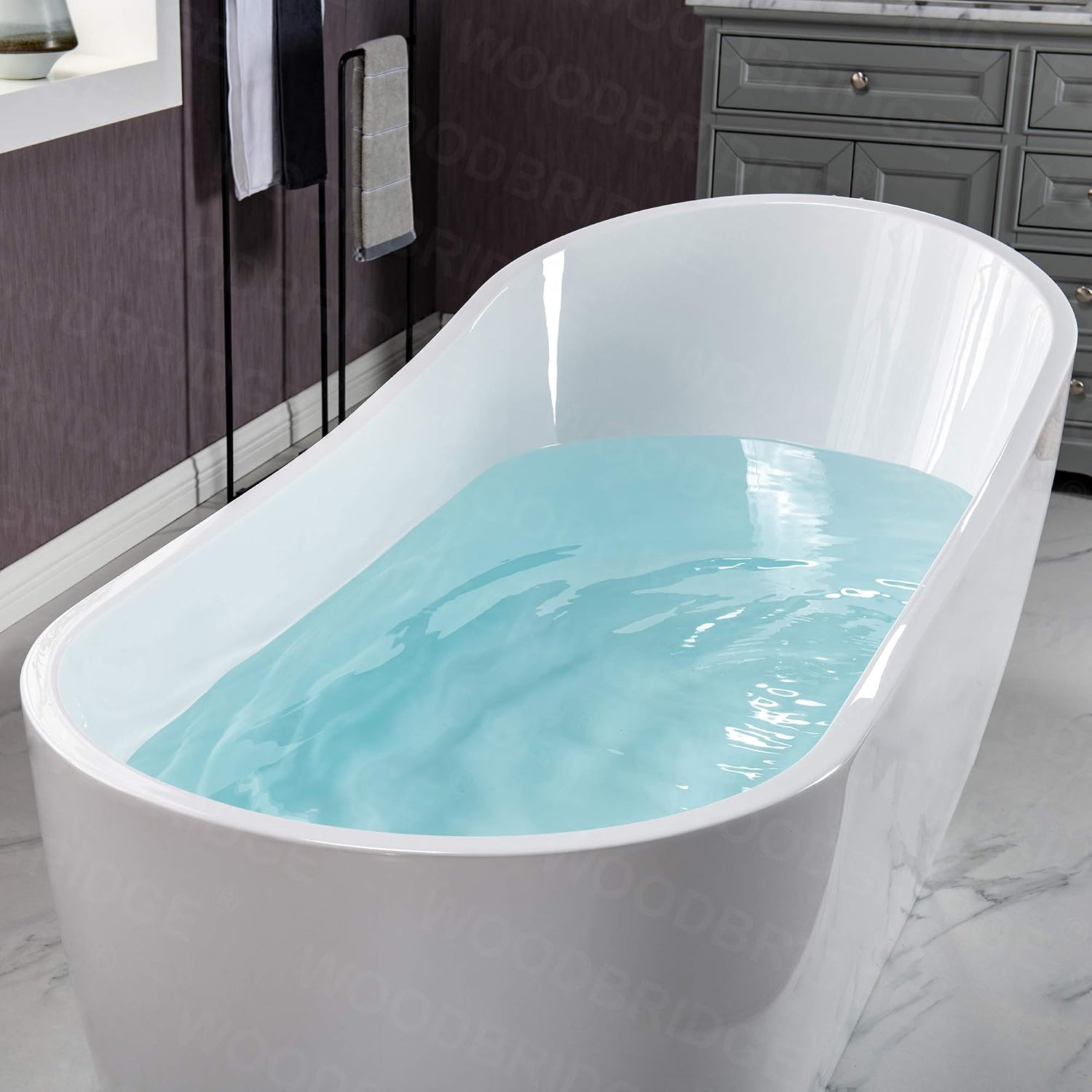 WOODBRIDGE 67' Freestanding White Acylic Soaking Bathtub Drain and Overflow,BTA1508-B/N-Drain &O, with Brushed Nickel Drian