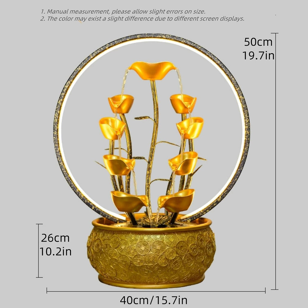 Gold Money Tree Feng Shui Tabletop Fountain with LED Light and Automatic Pump, Wealth Luck Indoor Waterfall Decor, Resin Desktop Water Feature for Home Office Zen Relaxation(Large)