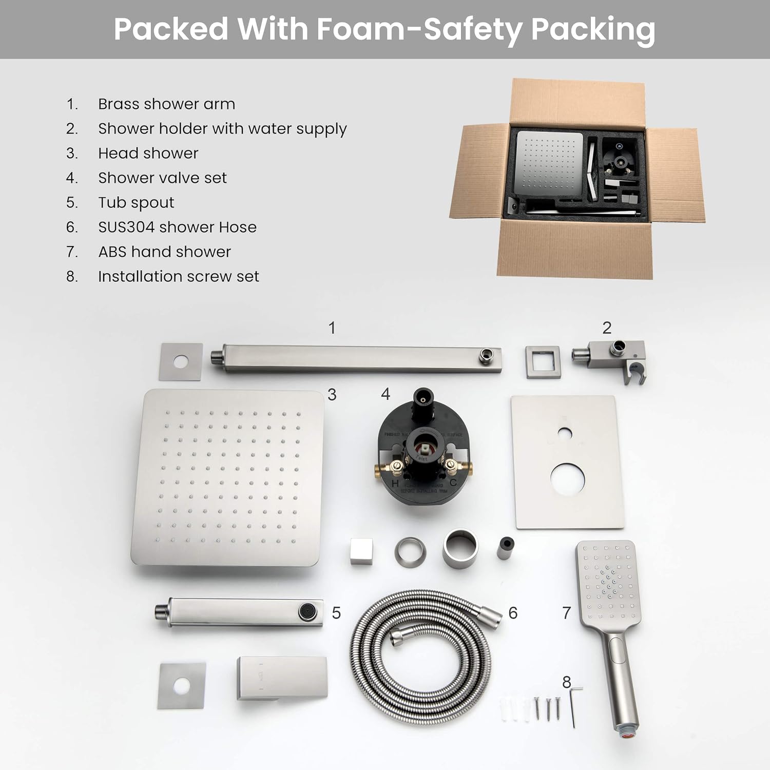 KIBI Shower System with Valve, 3-Function Wall Mounted Shower Faucet Set – Solid Brass Pressure Balanced Shower System with Handheld Shower, 15 Inch Shower Arm, Brushed Nickel (KSF406)
