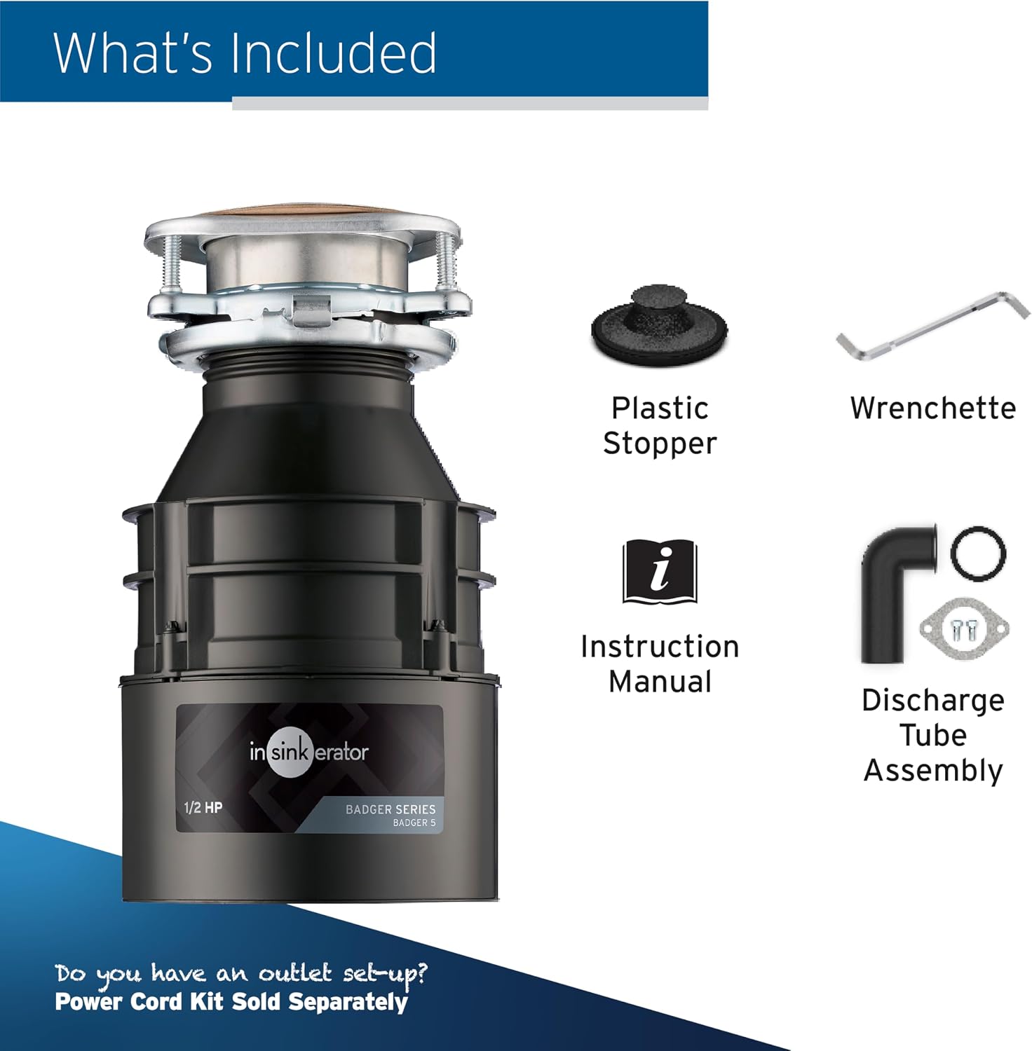 InSinkErator Badger 5 Garbage Disposal, Badger Series 1/2 HP Continuous Feed Food Waste Disposer