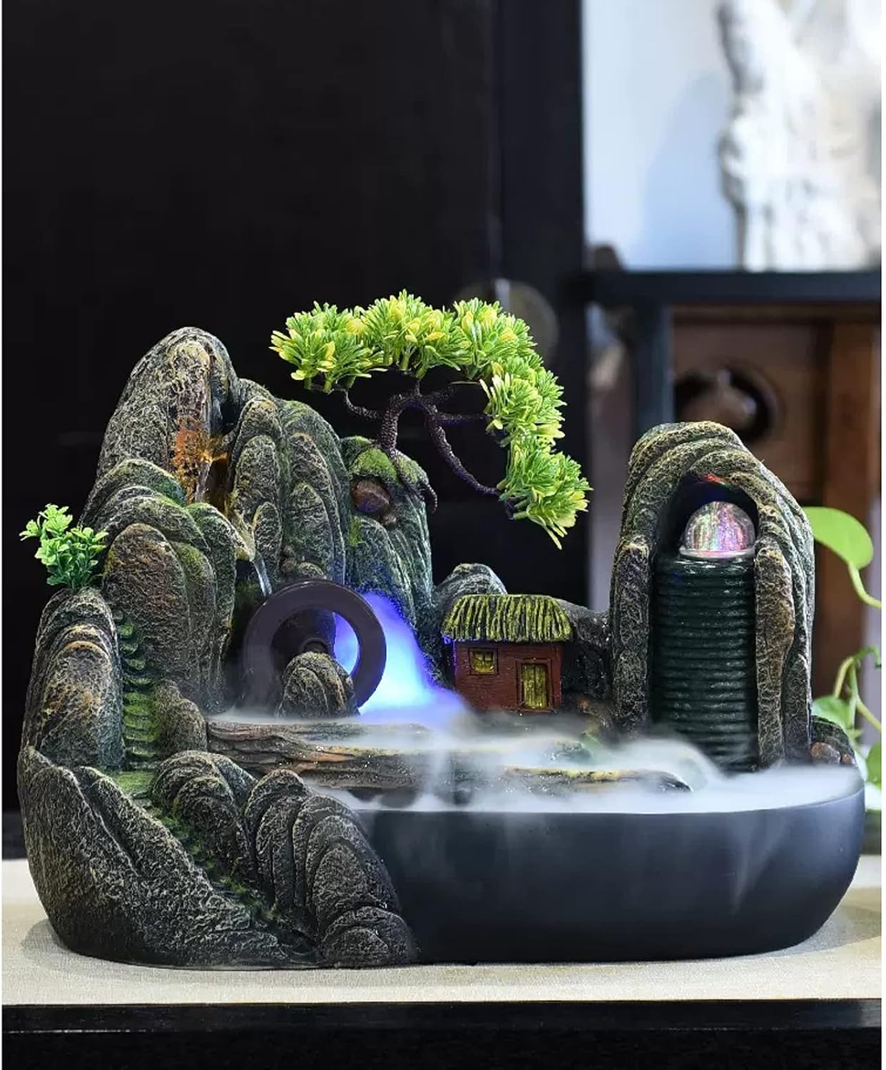 HIHELO Desktop Fountain Resin Tabletop Fountain with Artificial Rock Design Indoor Zen Tabletop Relaxation Water Feature Indoor Spa and Yoga Decoration Water Fountain Outdoor