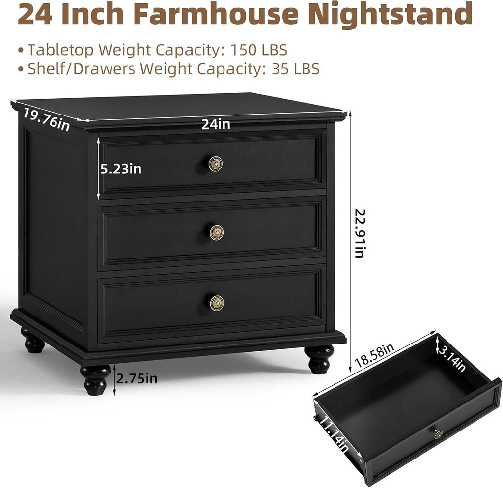 Joaxswe Farmhouse Dresser and Nightstand Sets 3 Piece, Nightstands Set of 2 and 7 Drawers for Bedroom, 54' Wide Dresser and 24' Inch Night Stand Set for Bedroom, Living Room, Hallway