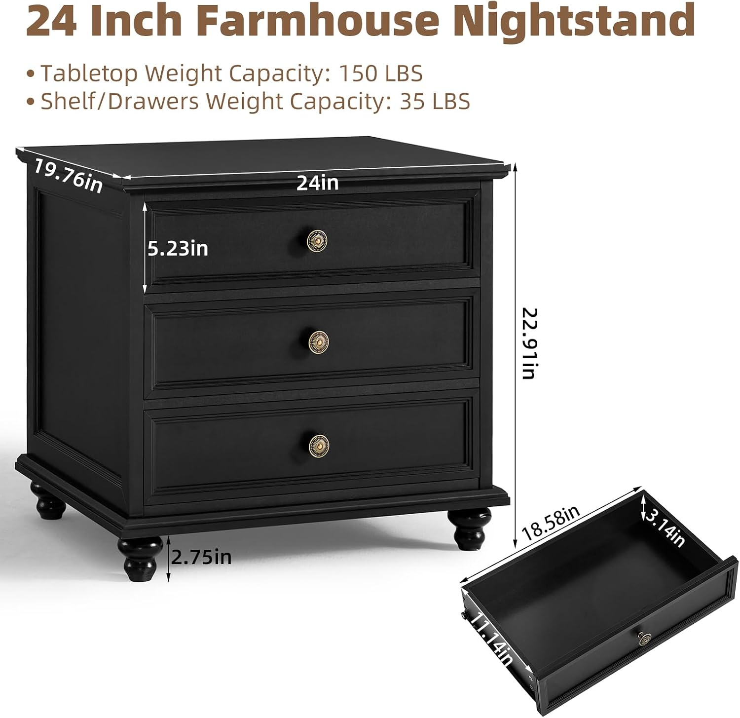 Joaxswe Farmhouse Dresser and Nightstand Sets 3 Piece, Nightstands Set of 2 and 7 Drawers for Bedroom, 54' Wide Dresser and 24' Inch Night Stand Set for Bedroom, Living Room, Hallway
