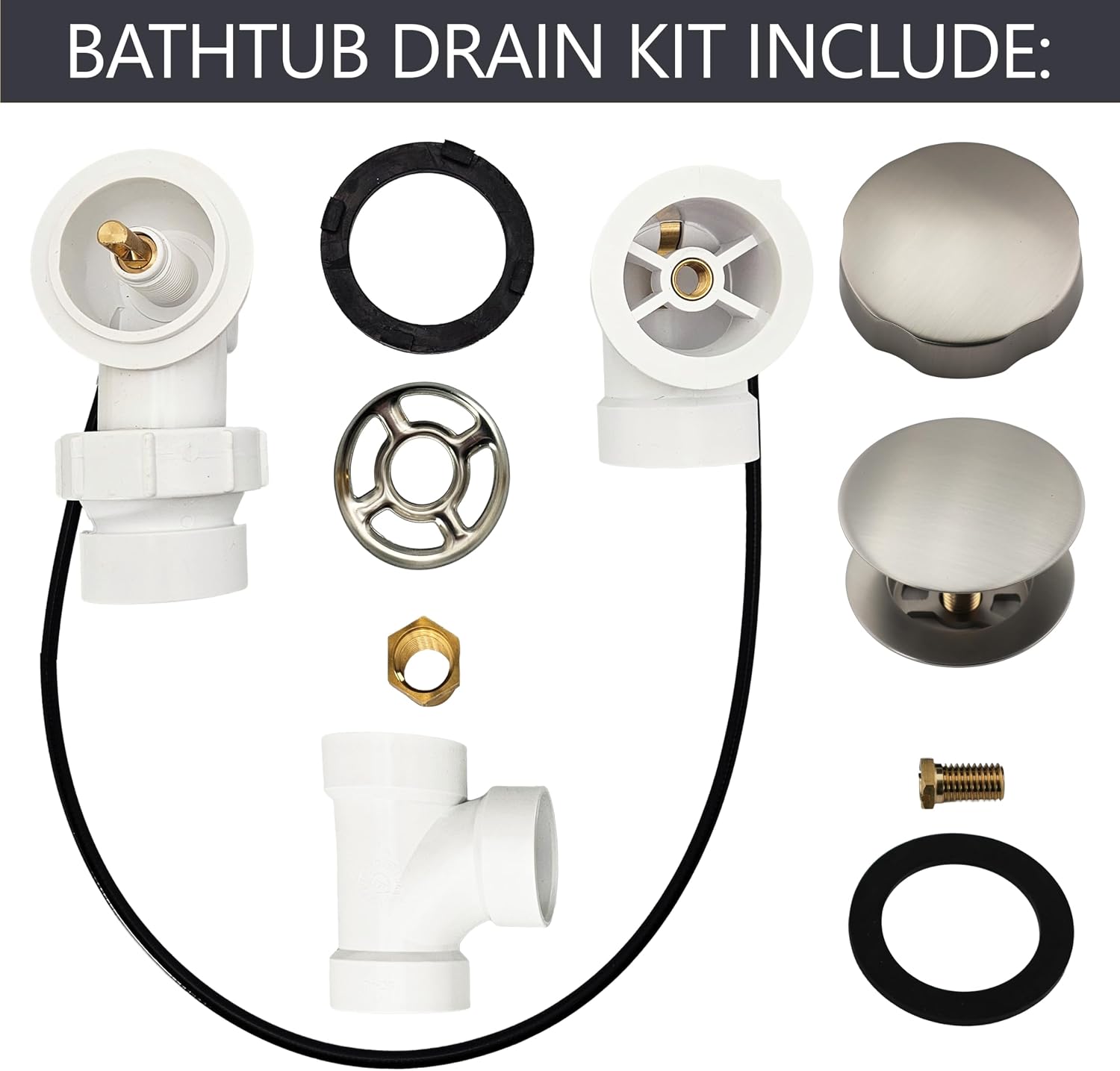Westbrass A50P35BJ-07 1-1/2' Sch. 40 PVC 35' Cable Driven Bath Waste Kit with Ball Joint Head and Brass Trim Drain Kit, Satin Nickel