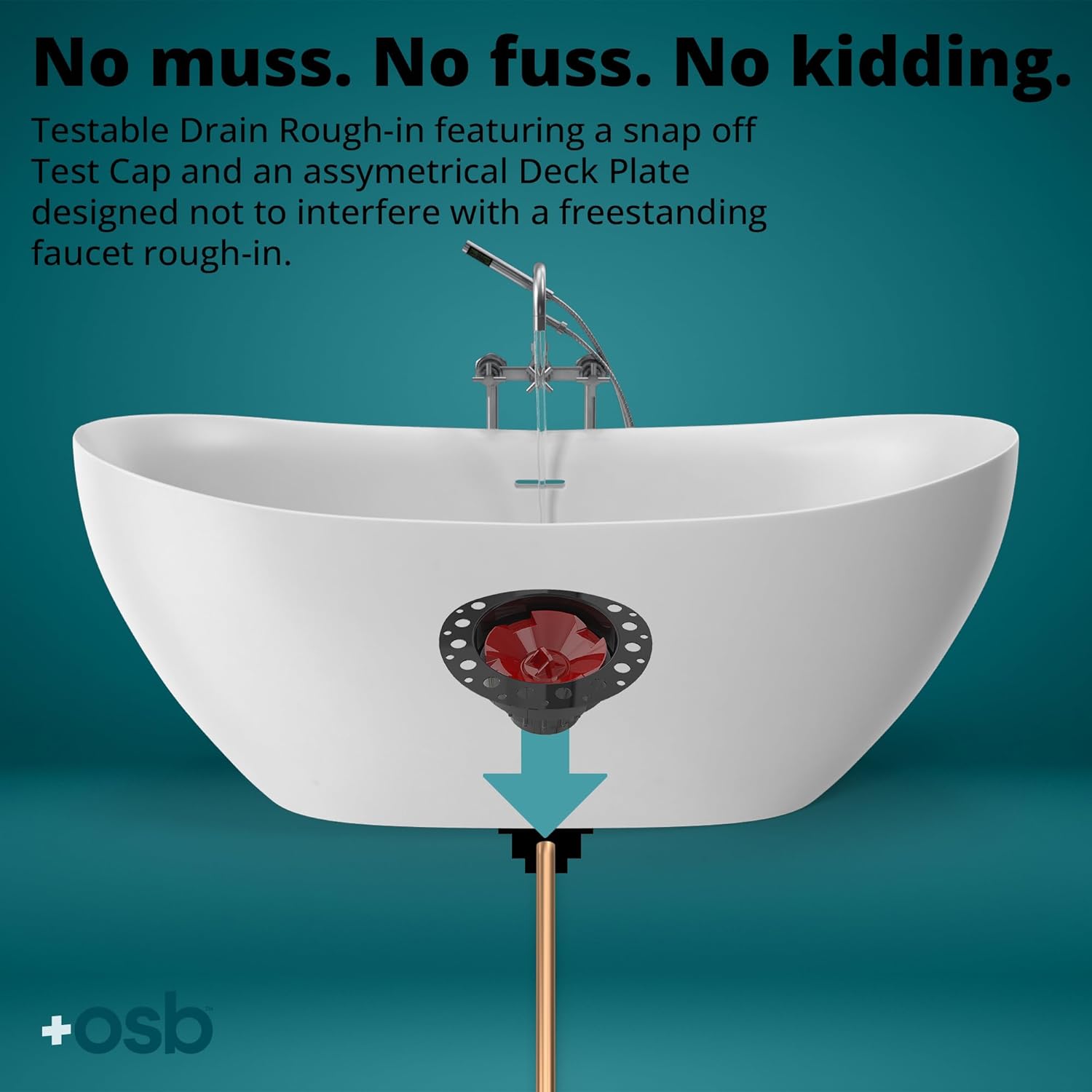 OS&B ITD35 - Two Piece ABS Pipe Freestanding Tub Drain Kit & Rough-In - Easy Installation, Asymmetrical Deck Plate, Water, Air, & Smoke Testable - Designed for 8'/10' Joist Spaces & Tight Bathrooms