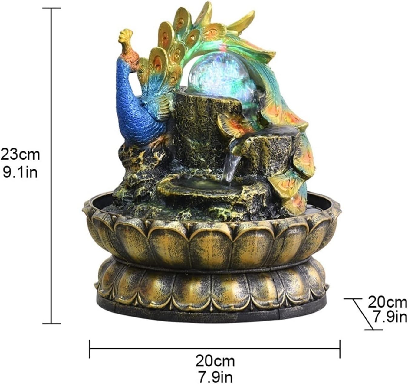 HIHELO Tabletop Fountain Tabletop Fountain Peacock Home Feng Shui Ball Desktop Fountain Dining Table Office Desktop Running Water Feng Shui Ornament Indoor Fountain