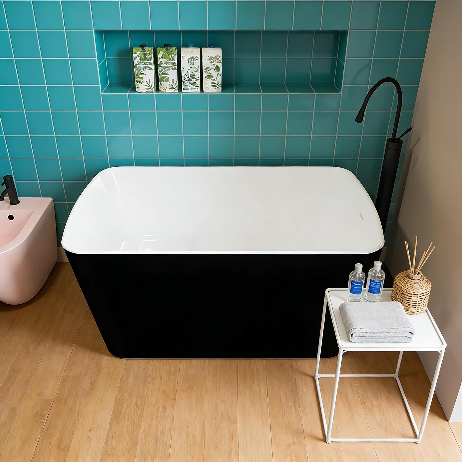49'Acrylic Freestanding Soaking Bathtub, Deep Ergonomic Design, cUPC Certified Bath Tub, Double-Walled Insulation, Matte Drain & Overflow, Easy Install, Modern Bathroom Tub, Black Outside, Black