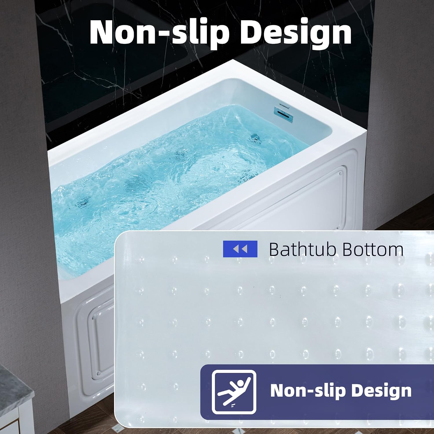 WOODBRIDGE 60' x 30' Alcove Acrylic Rectangular Whirlpool Heated Jetted Tub in White with right Drain, Polished Chrome Finish, BS666-R-CH01