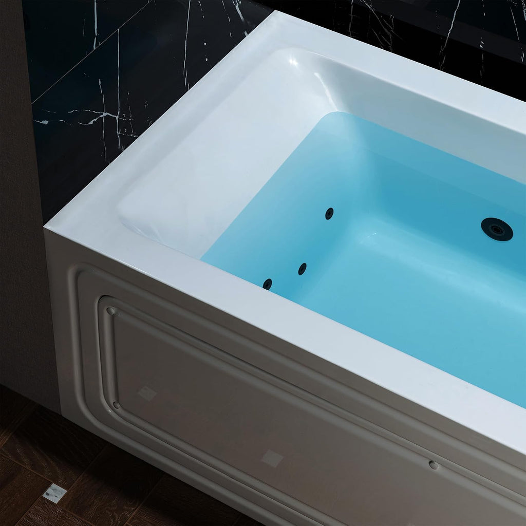 WOODBRIDGE 60' x 30' Alcove Acrylic Rectangular Whirlpool Heated Jetted Tub in White with right Drain, Matte Black Finish, BS666-R-MB02