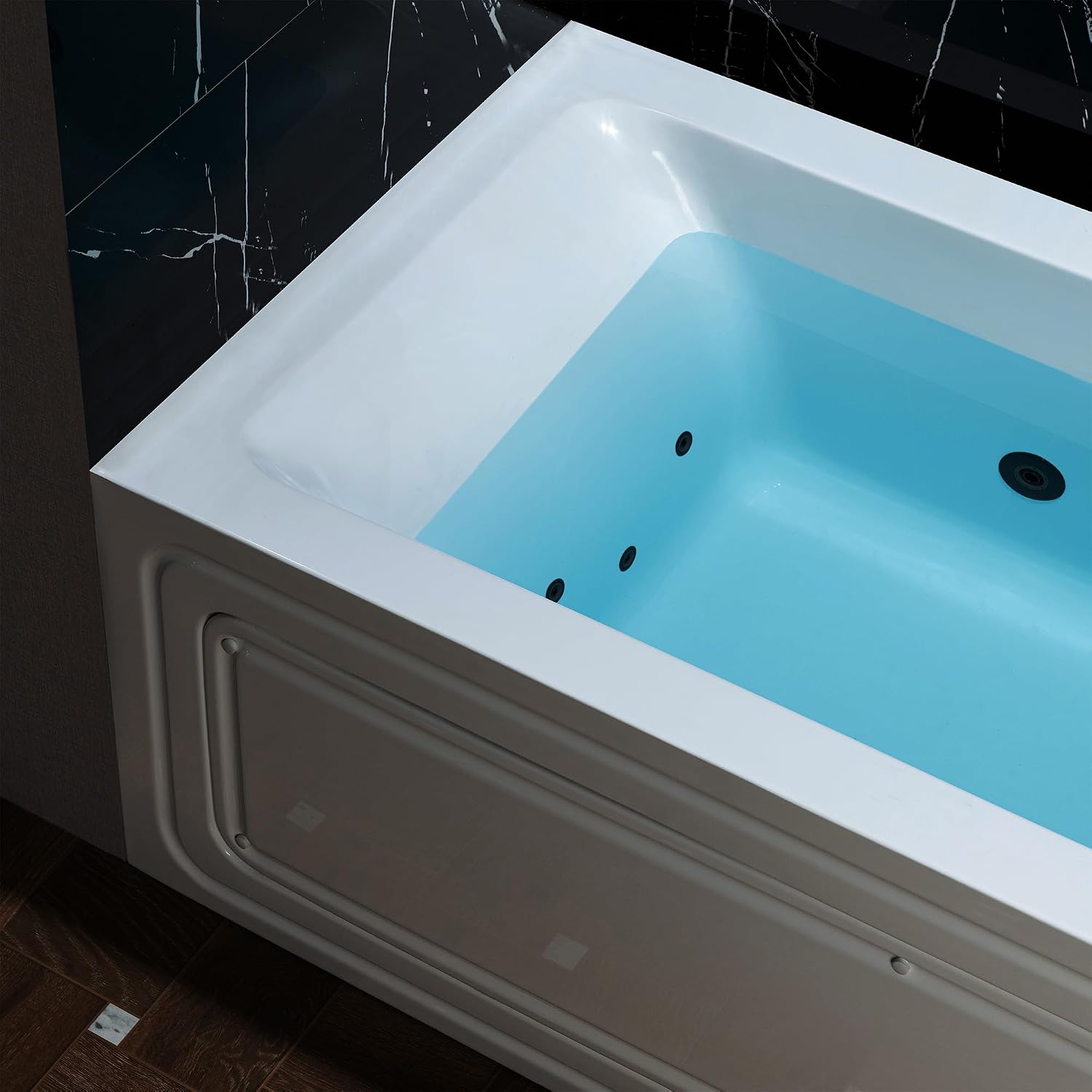WOODBRIDGE 60' x 32' Alcove Acrylic Rectangular Whirlpool Heated Jetted Tub in White with right Drain, Matte Black Finish, BS667-R-MB02