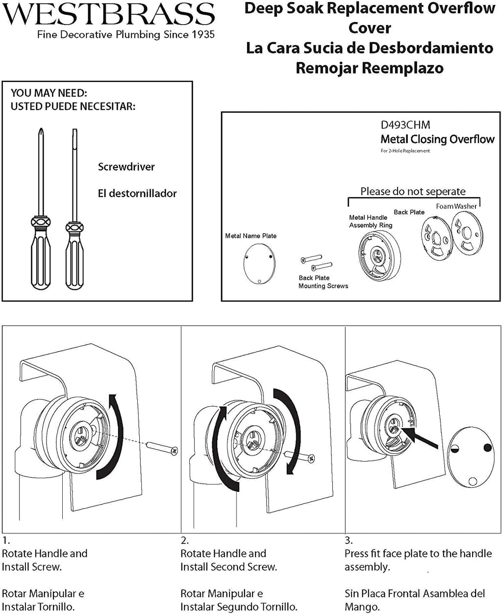 Westbrass D493CHM-50-26 Universal Patented Deep Soak Round Replacement 2-Hole Bathtub Overflow Cover for Full and Over-Filled Closure, Polished Chrome (50-Pack)