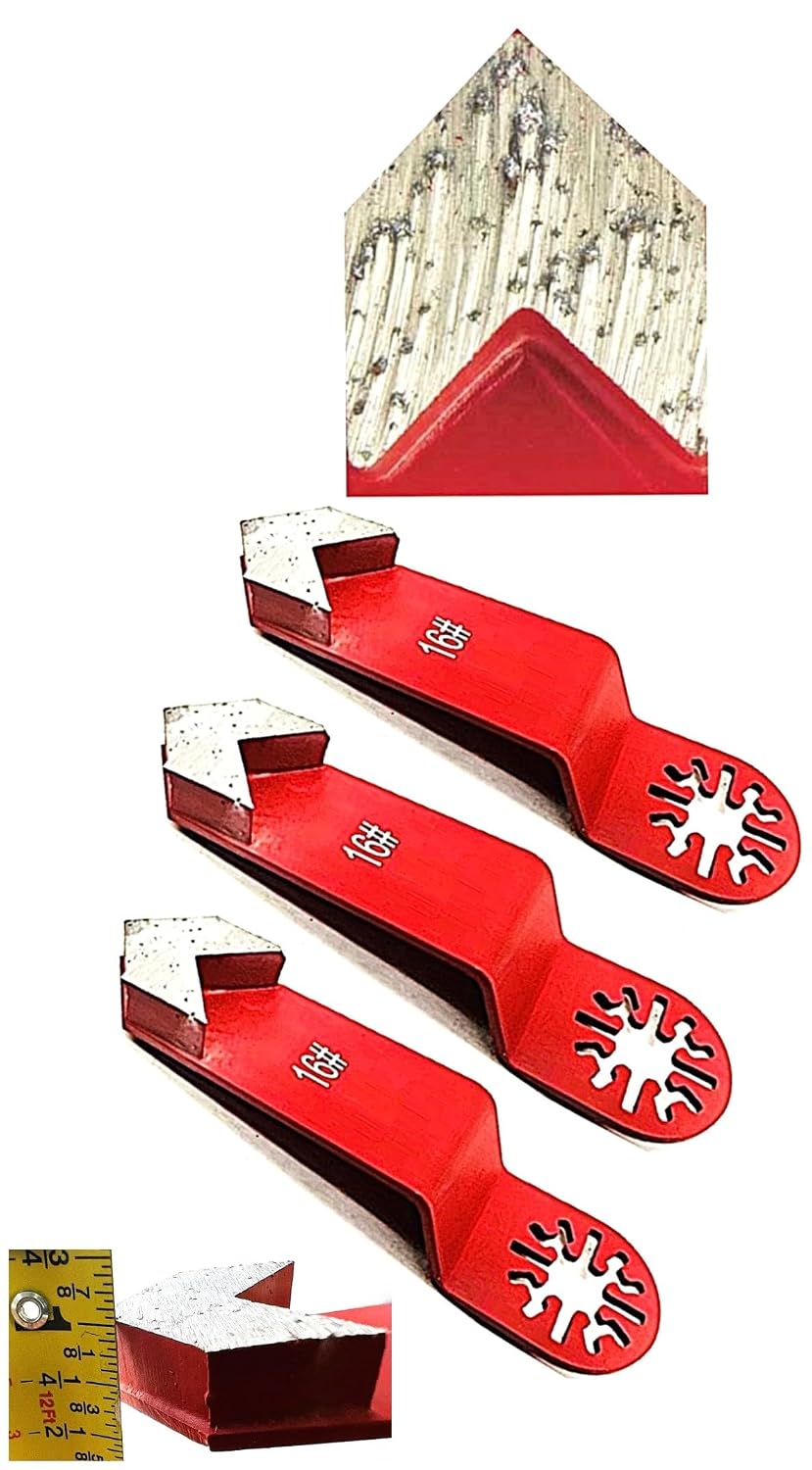 3 Pack Arrow Segment Grinding Oscillating Floor Corner Tool Attachment for Removal Epoxy Mastic Thinset Glue Stucco Tough Concrete Coating 16 grit