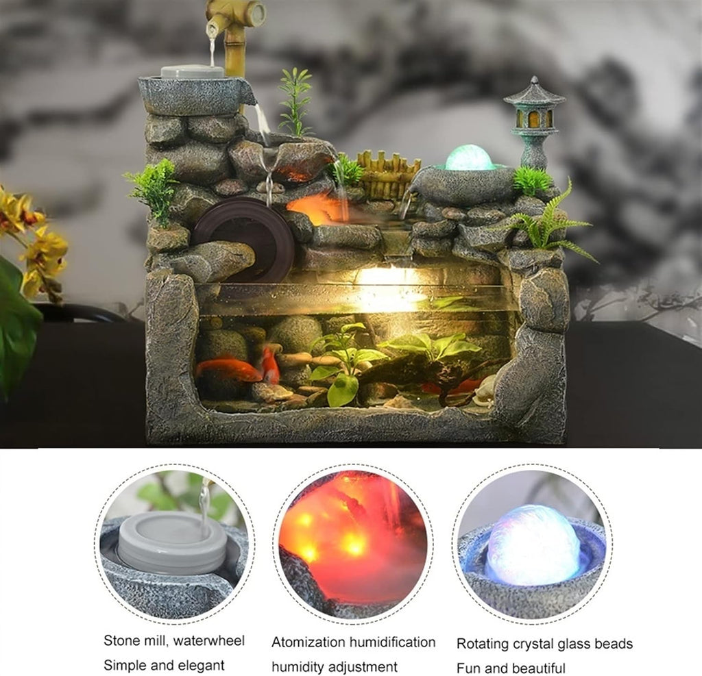HIHELO Desktop Fountain Tabletop Fountain Rockery Fountain Living Room Office Desktop Humidifier Waterscape Ornament Bedroom Desktop Fish Tank Water Fountain Outdoor