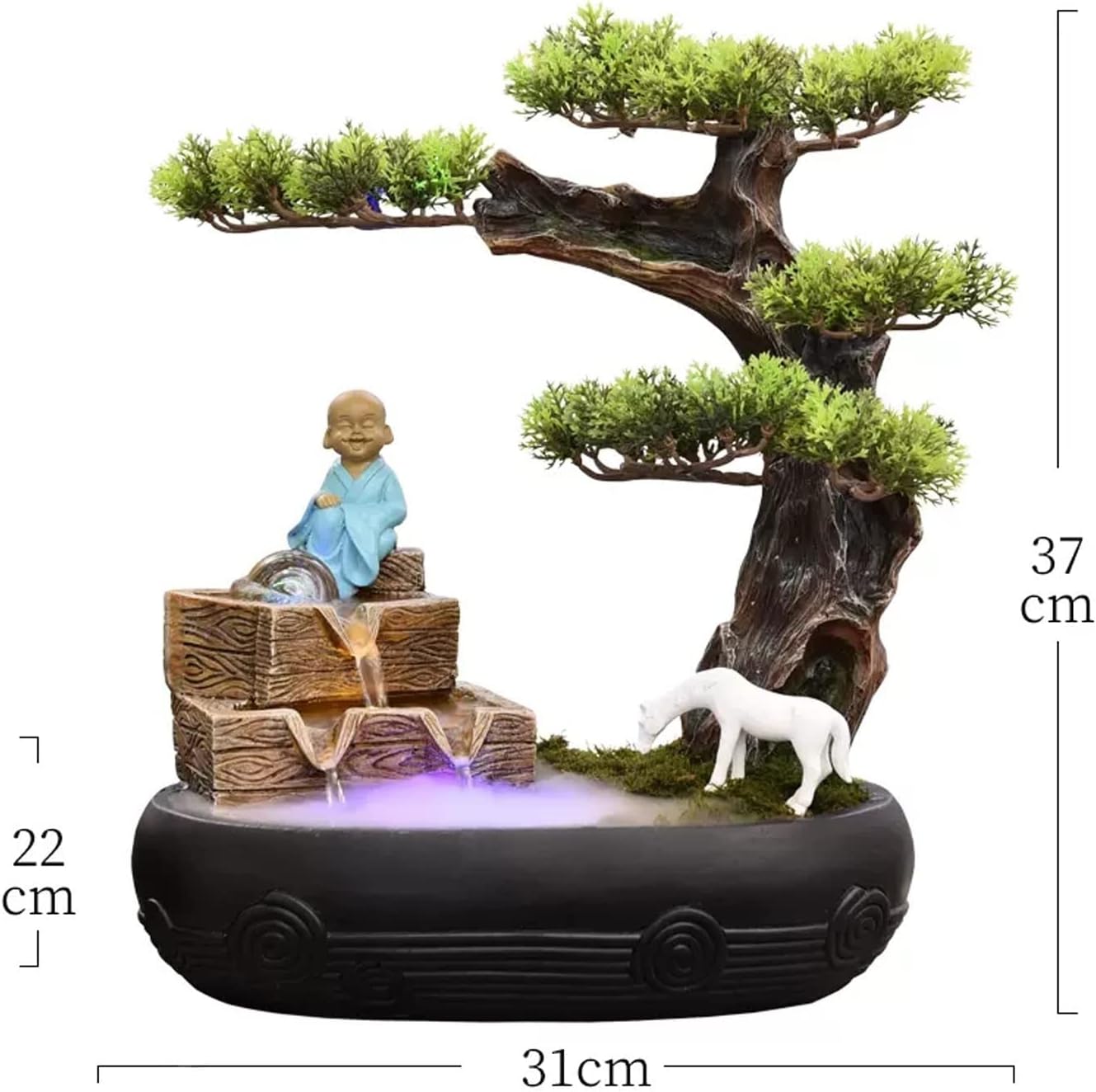 HIHELO Desktop Fountain Resin Indoor Fountain, Artificial Tree Buddha Statue Tabletop Fountain with Roller Ball, Home Office Desktop Decoration Zen Fountain Water Fountain Outdoor