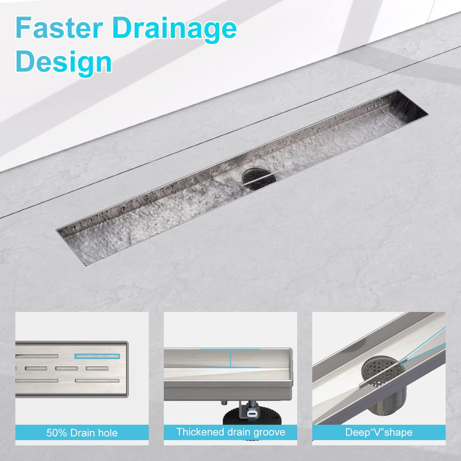 Rain Shower Faucet with 24 Inch Shower Drain, EMBATHER 10 Inch Overhead Rainhead Shower Combo Set With Handheld Linear Shower Drain 24 Inch Floor Drain with Removable Quadrato Pattern Grate