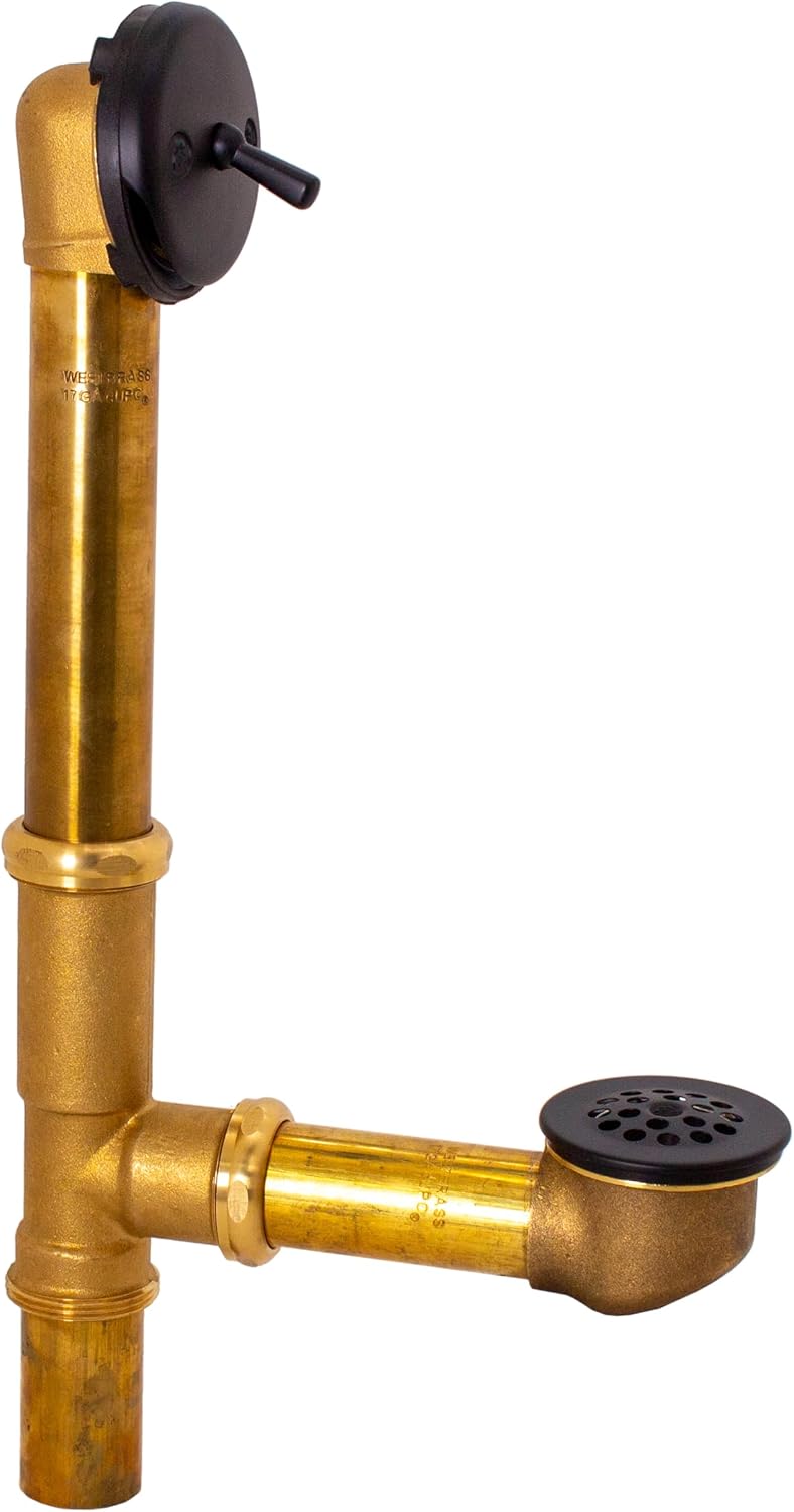 Westbrass A323-62 14' Bath Waste & Overflow Assembly with Trip Lever and Beehive Strainer Grid Drain, Matte Black