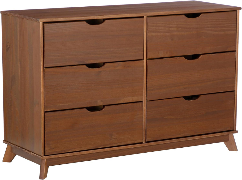 Powell Fordham Walnut Solid Pine Wood Twin Sized Platform Bed with Six Drawer Dresser and Set of 2 Two Drawer Nightstands