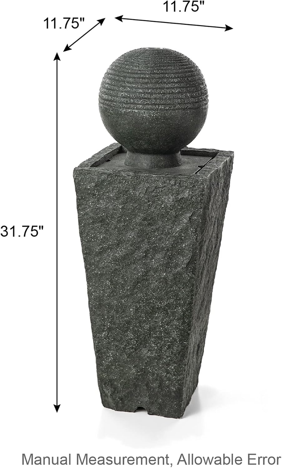 Glitzhome Outdoor Water Fountain with LED Light, Decorative Sphere Pedestal Outdoor Fountain with Submersible Pump, Vintage Waterfall Fountains for Garden Patio Deck Porch, 31.69'H