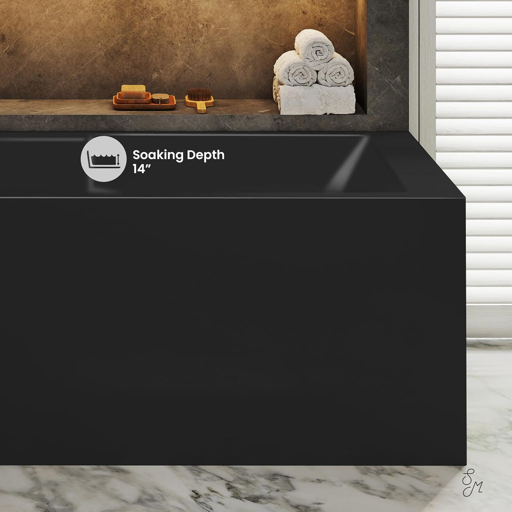 Swiss Madison Claire 60 x 32 Left Drain Soaking Alcove Corner Apron Bathtub in Matte Black