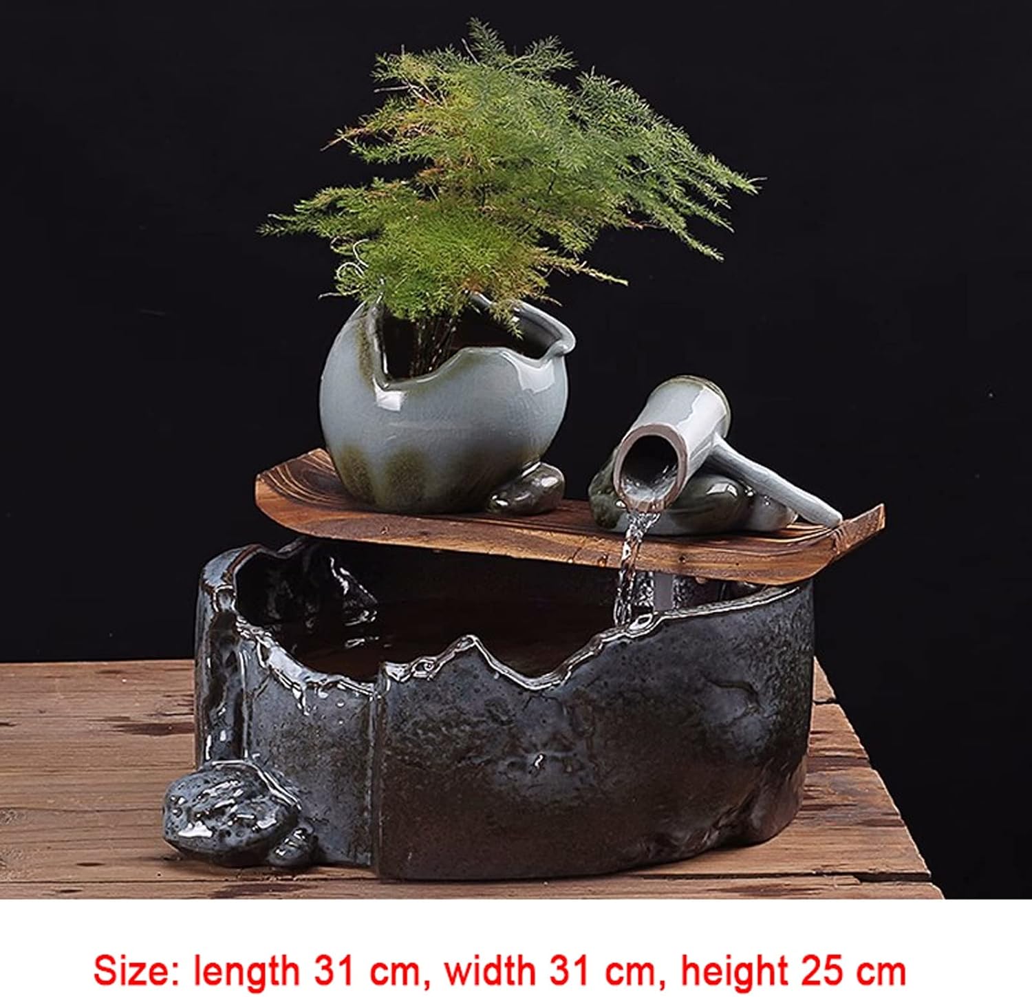 GRFIT Indoor Fountain Tabletop Fountain Ceramic Flowing Water Ornament New Zen Chinese Home Feng Shui Attract Wealth Humidification Landscape Office Desk Decorations Table Fountain