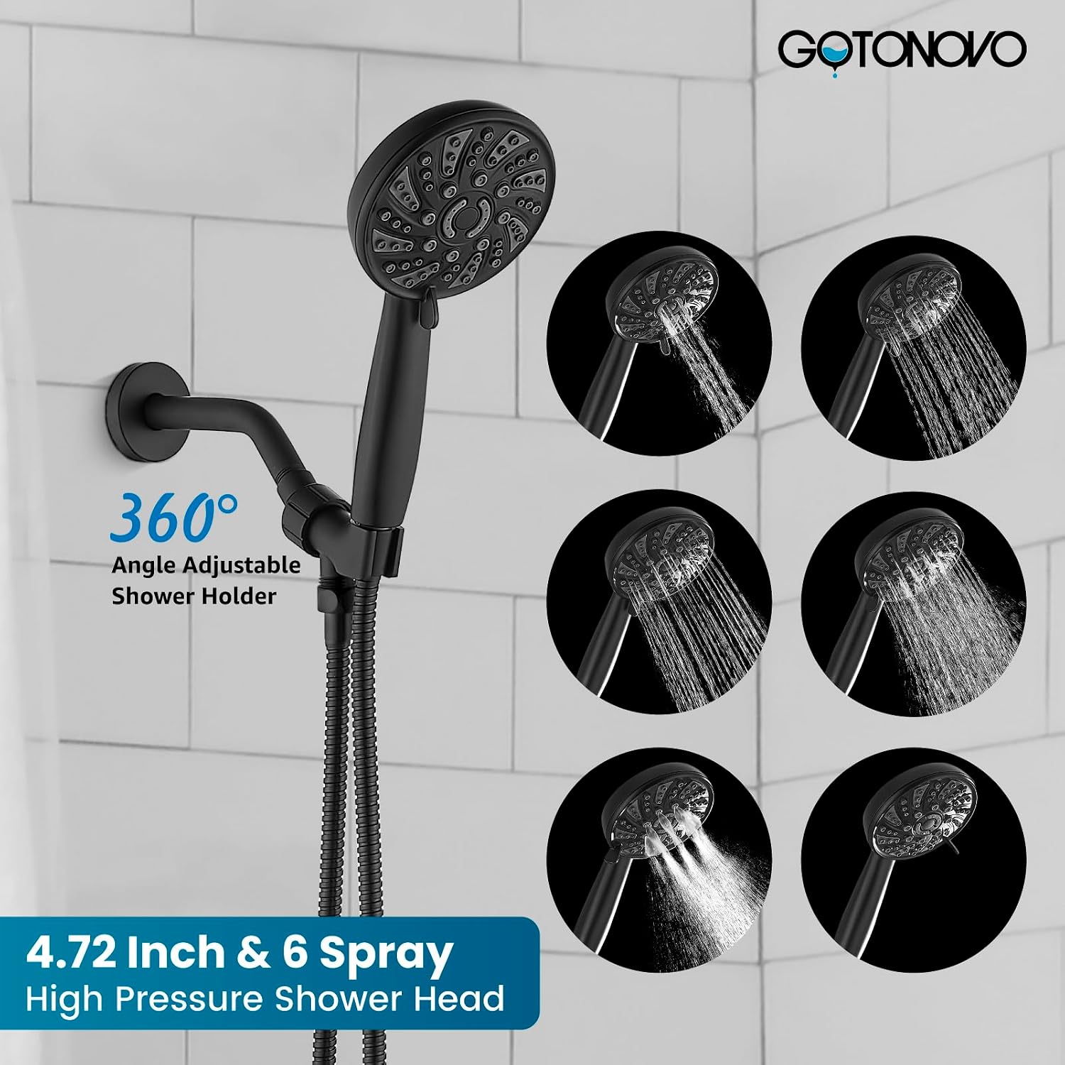gotonovo Waterfall 8 inch Widespread Bathroom Faucet Set 3 Hole 2 Handle Deck Mount with gotonovo 2 Handles Tub Shower Faucet Set with 6 Modes Handheld Spray Shower System with Tub Spout Matte Black