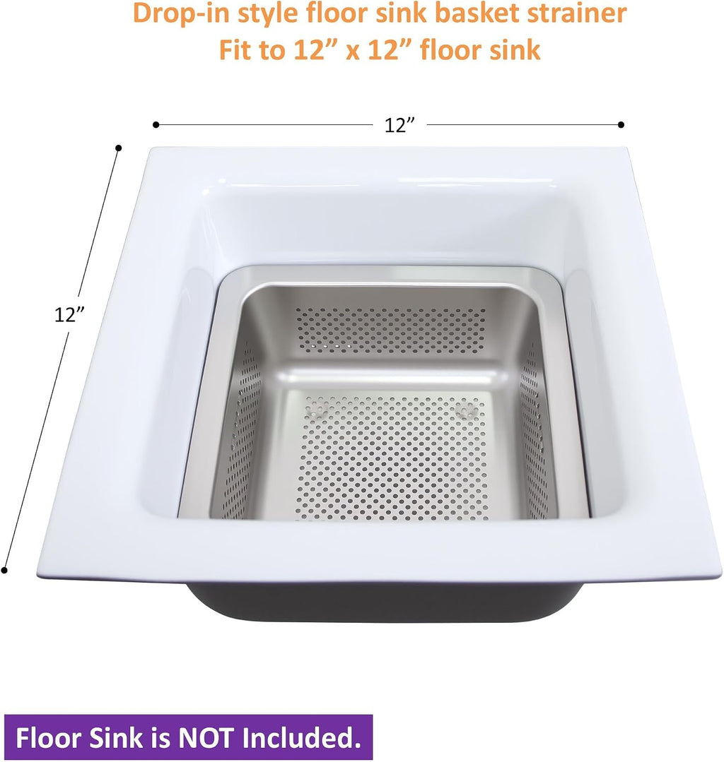 GSW Stainless Steel Floor Sink Drain Strainer Drop-in Basket 8-5/8W x 8-5/8'L x 3'H - Perfect for Restaurant, Bar, Buffet (Drop-in SS x 4)
