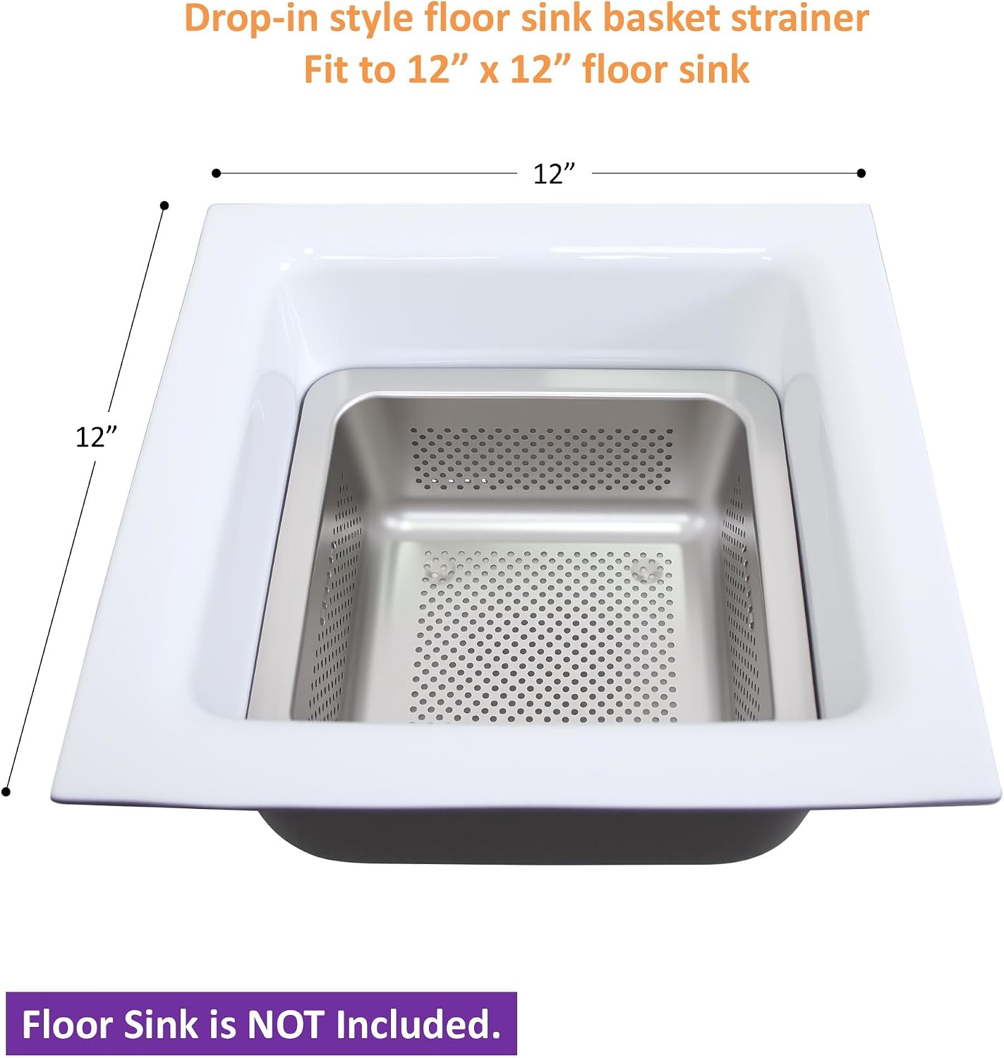 GSW Stainless Steel Floor Sink Drain Strainer Drop-in Basket 8-5/8W x 8-5/8'L x 3'H - Perfect for Restaurant, Bar, Buffet (Drop-in SS x 4)