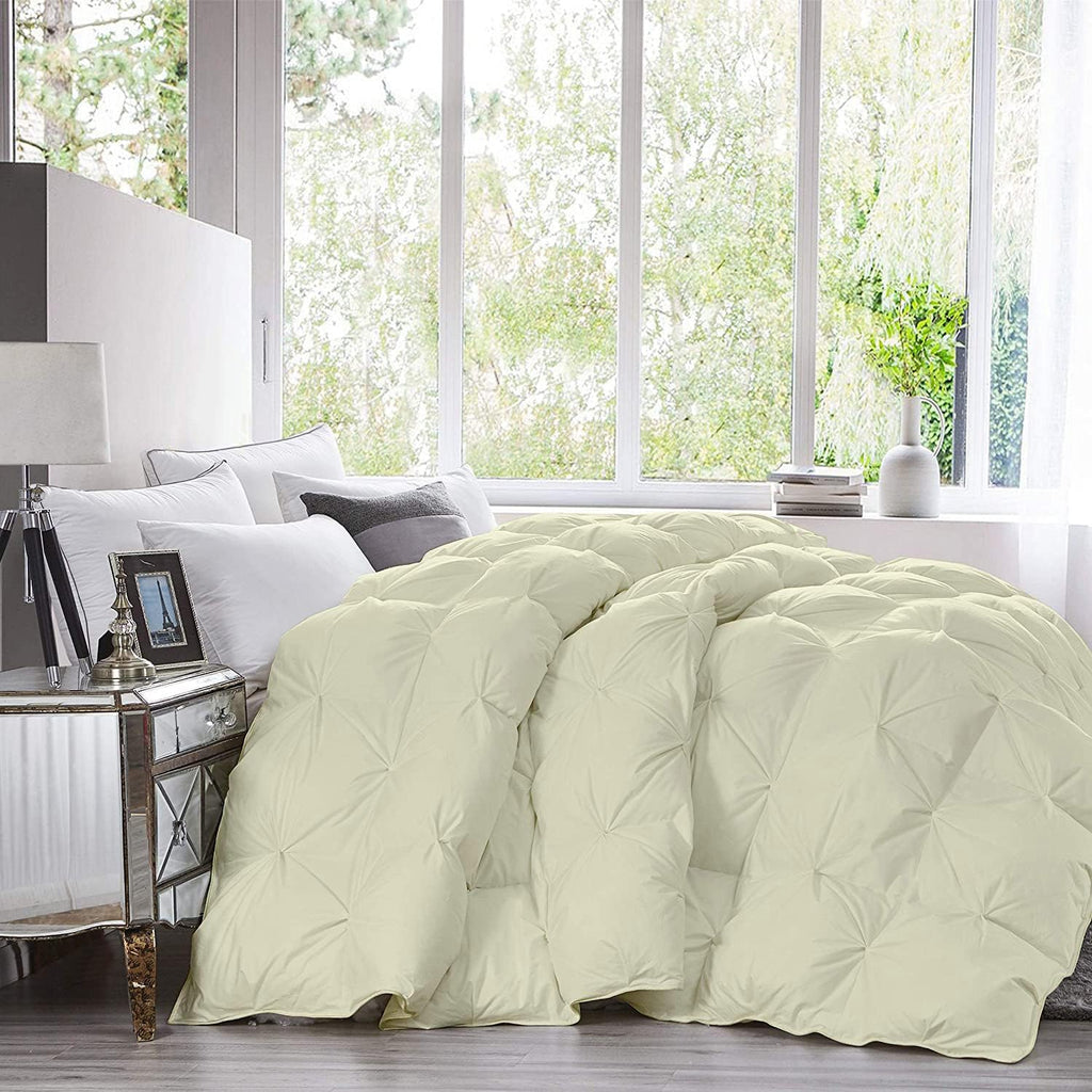 Pinch Pleated Ivory 5 Piece Soft 500 GSM California Queen Size Comforter Set (Comforter + 4 Pillowcases) 1000 Series Egyptian Cotton Comforter Set