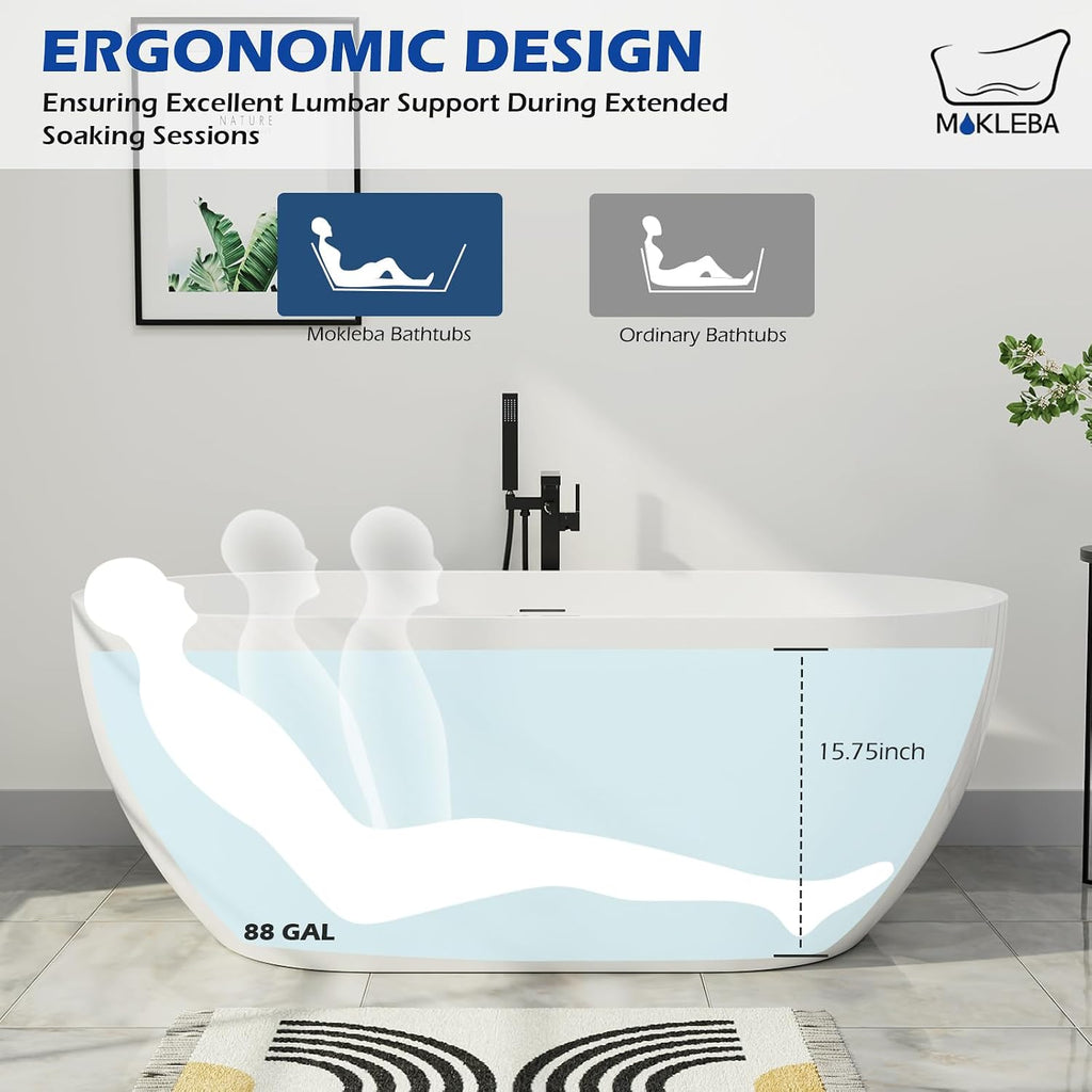 70' Acrylic Freestanding Bathtub, Double Ended Free Standing Tub, Soaking Tub with Integrated Slotted Overflow, Toe-Tap Chrome Drain, cUPC Certified, Glossy White