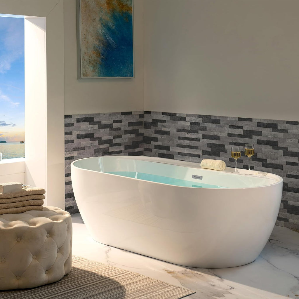 WOODBRIDGE 72' Acrylic Freestanding Bathtub Contemporary Soaking White Tub with Chrome Overflow and Drain,B0059-CH
