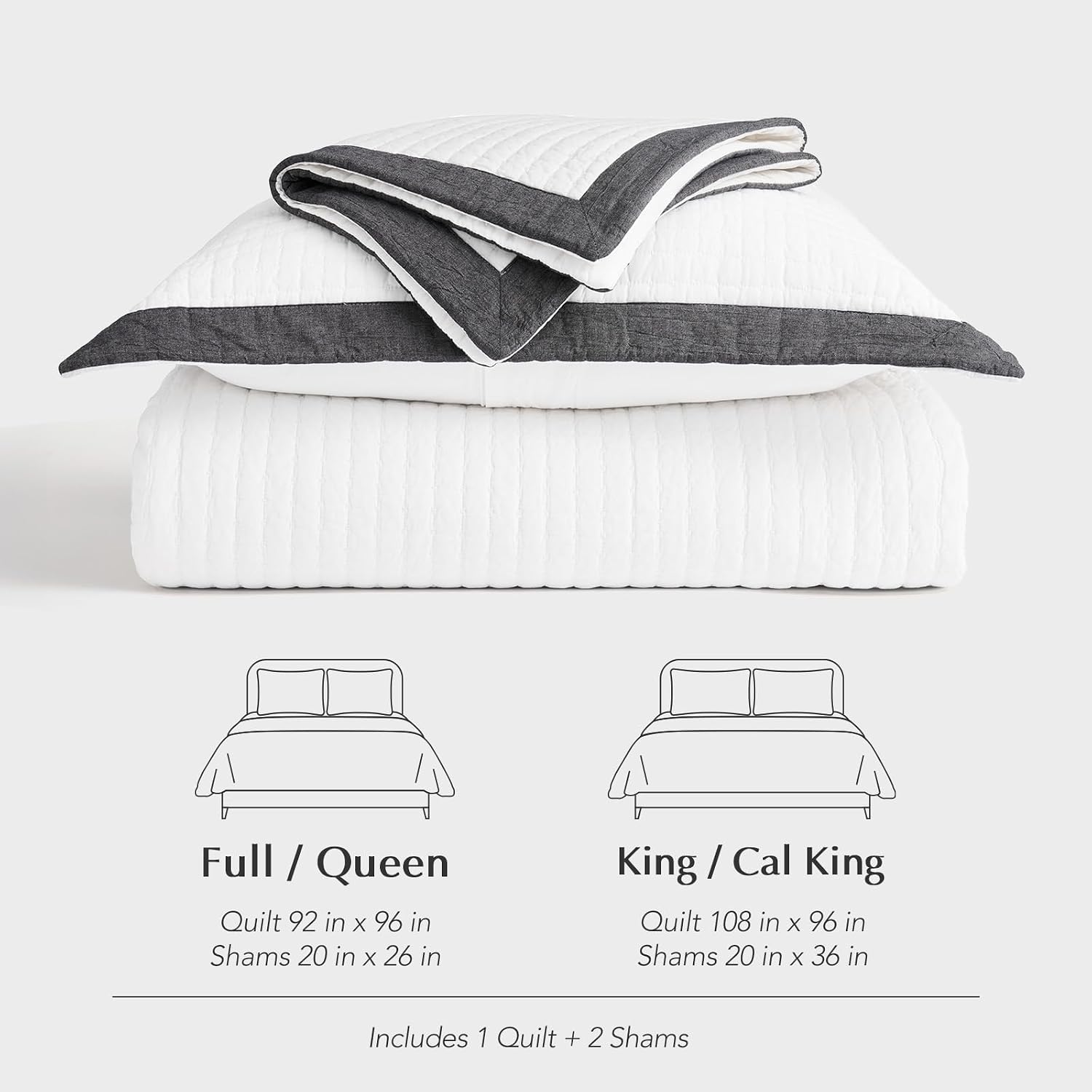 EVERGRACE Cotton Border Frame Tack-Stitch Quilt Bedding Set Queen Size, Coastal Oversized 3 Pieces Lightweight Bedspread Coverlet for All Season, with 2 Matching Shams, Washed Black