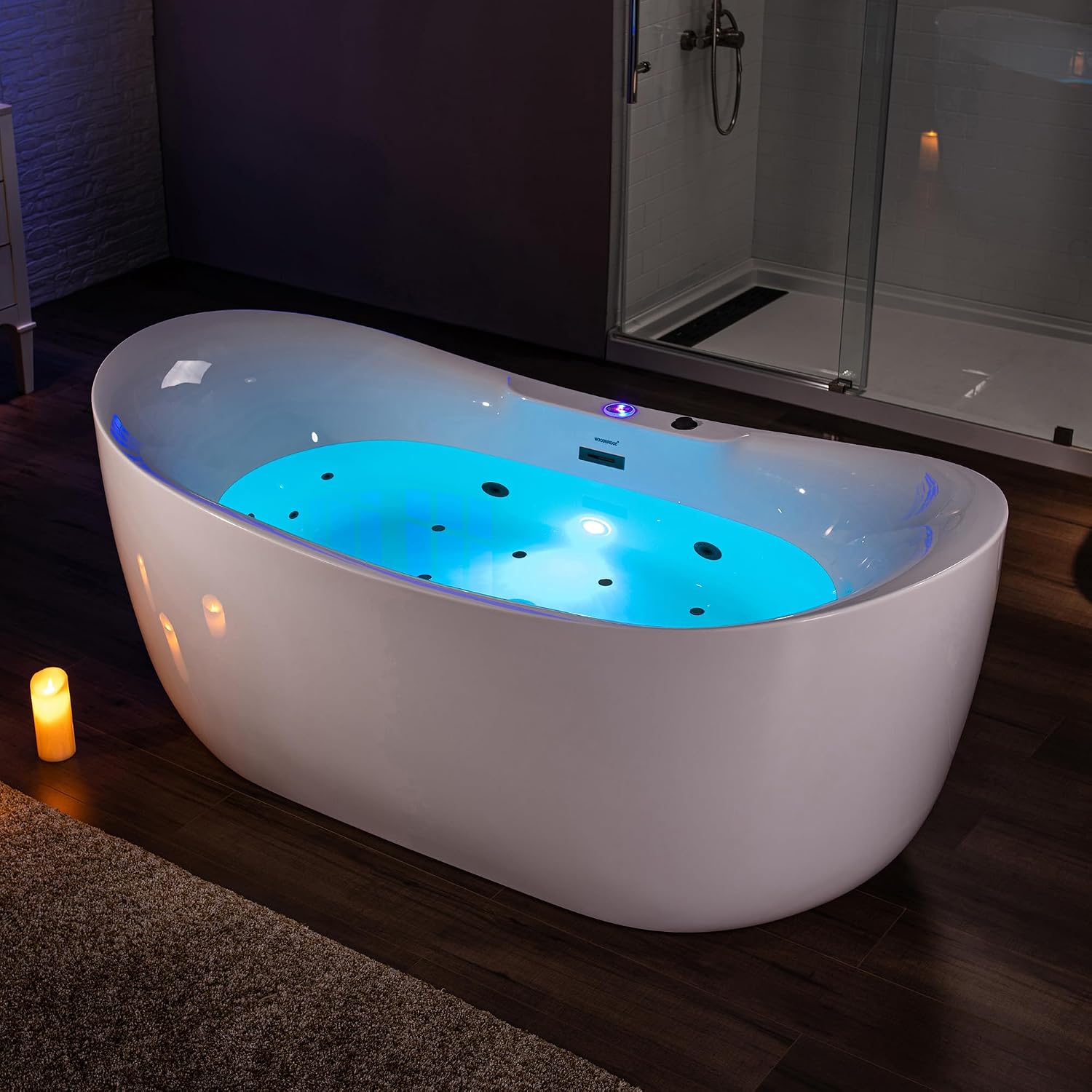 WOODBRIDGE 72' x 35-3/8' Whirlpool Water Jetted and Air Bubble Freestanding Heated Soaking Combination Bathtub with LED control panel,Matte Black drain and overflow,BM-400
