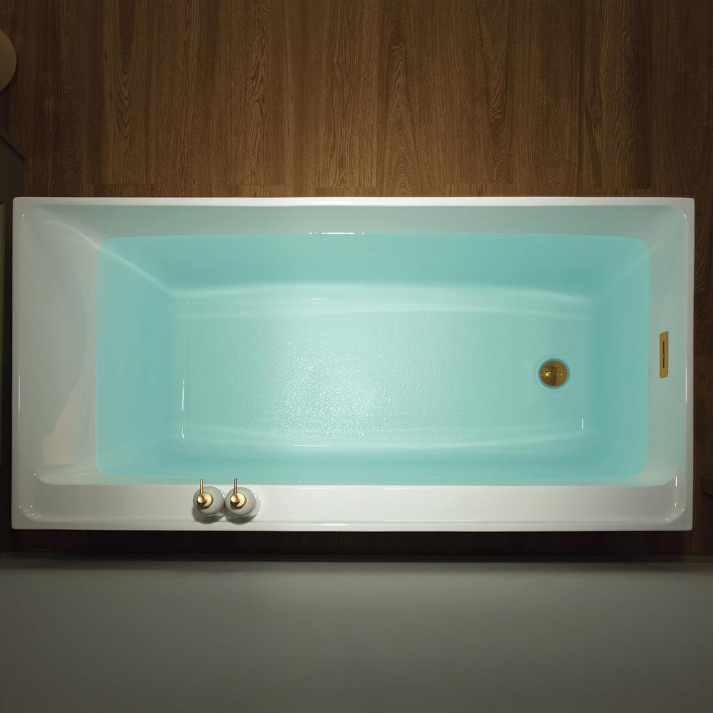 WOODBRIDGE 59' L x 29-1/2' W Freestanding Contemporary Soaking Bathtub with Brushed Gold Drain & Overflow, White, B5910-BG