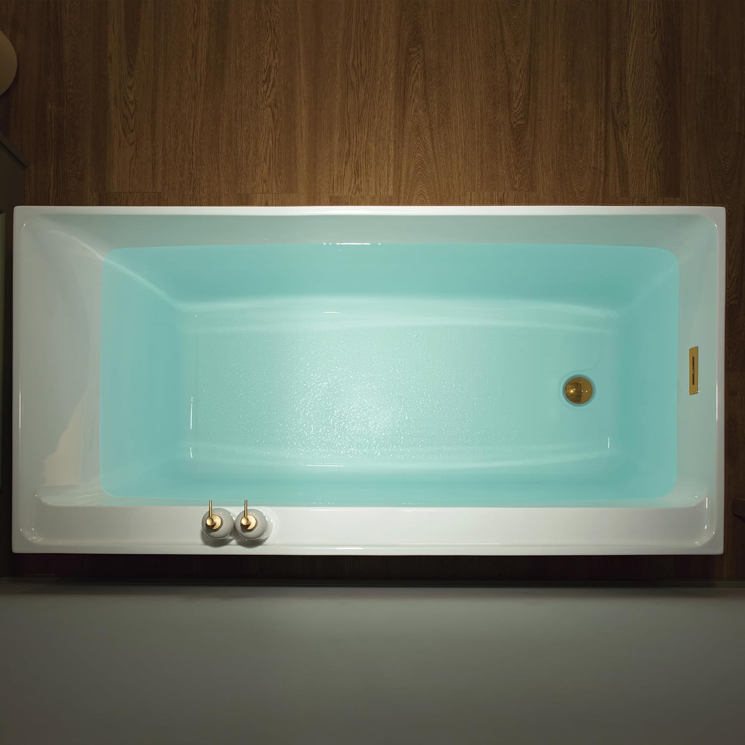 WOODBRIDGE 59' L x 29-1/2' W Freestanding Contemporary Soaking Bathtub with Brushed Gold Drain & Overflow, White, B5910-BG