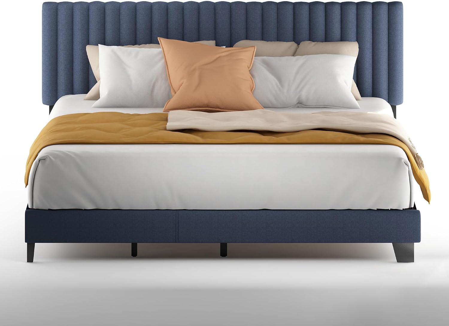 Furinno Roanne Headboard King Size, Tufted Upholstered Wooden Headboard, Bed Frame Mount Head Board, Easy Assembly, for Bedroom, Dorm, Blue Denim