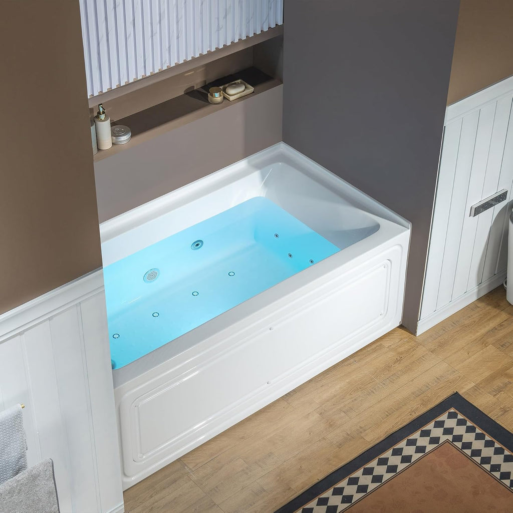 WOODBRIDGE 60' x 30' Alcove Acrylic Rectangular Whirlpool and Air Heated Tub in White with Left Drain, Polished Chrome Finish Trim and Drain Kit Included, DF501-L-CH01