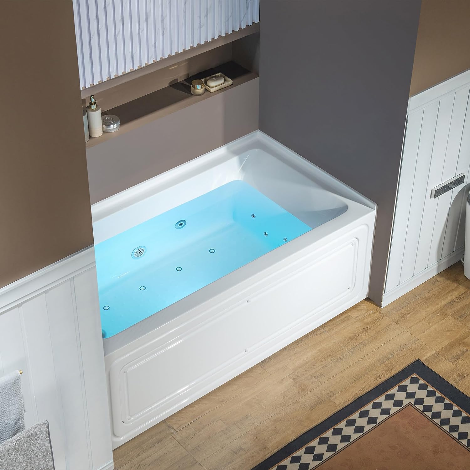 WOODBRIDGE 60' x 30' Alcove Acrylic Rectangular Whirlpool and Air Heated Tub in White with Left Drain, Polished Chrome Finish Trim and Drain Kit Included, DF501-L-CH01