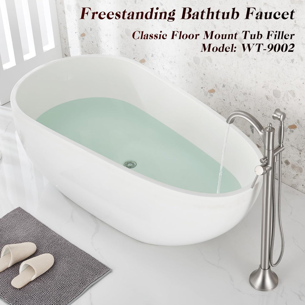 Freestanding Tub Faucets, Classic Freestanding Bathtub Faucet with Retro Handheld Sprayer High Flow Max 7.04GPM Floor Mount Tub Filler Swivel Spout Bath Tub faucet Brushed Nickel (WT-9002BN)