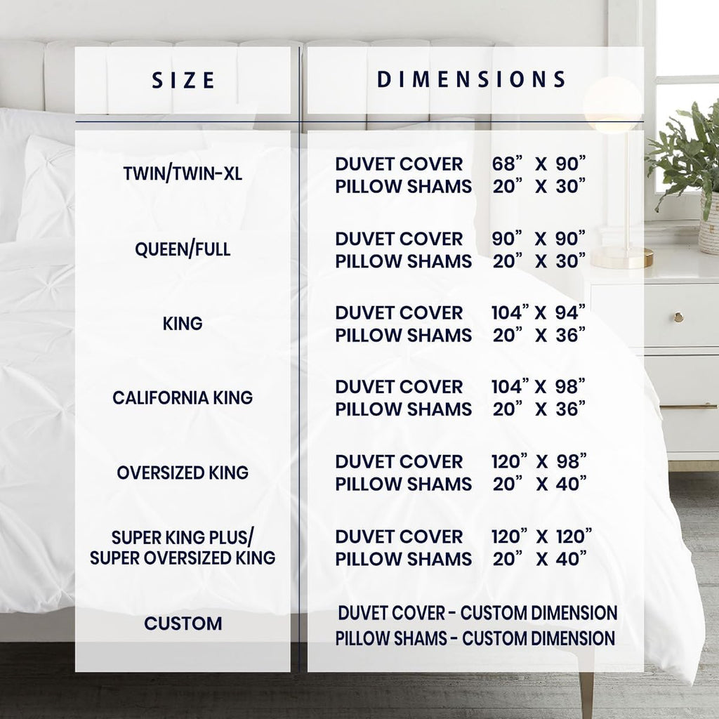 Kotton Culture 120'x 120' 3 Pc Super King Plus Pinch Pleated - Pintuck Duvet Cover Set - 100% Egyptian Cotton 600 TC - Zipper Closure & 7 Internal Ties- Fits Extra Large King Inserts - White
